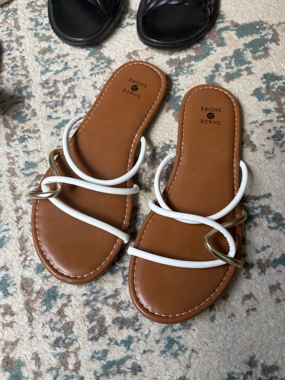 Target Shade & Shore White and Gold Strap Brown Slide Sandals